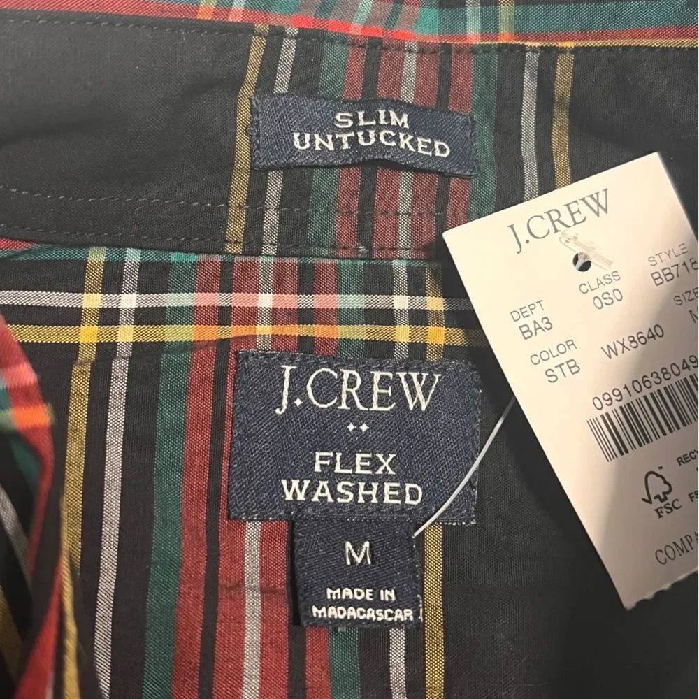 NWT J Crew Slim Holiday Tartan Plaid Shirt Red Black Sz M